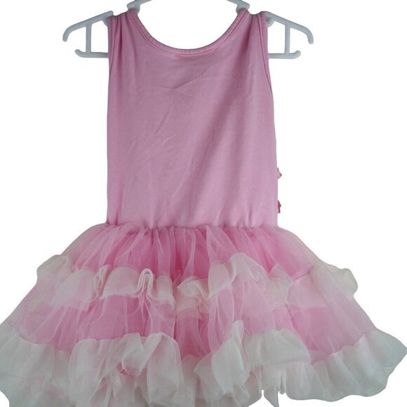 NWOT Popatu Infant Girls 12M Pink Floral Tulle Dress With White‎ Bow - Picture 4 of 8
